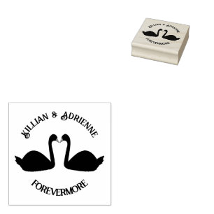Gothic Wedding Kissing Black Swans Custom Rubber Stamp