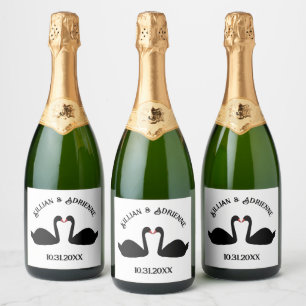 Gothic Wedding Kissing Black Swans Custom Sparkling Wine Label