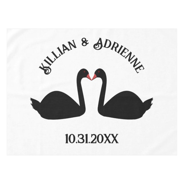 Gothic Wedding Kissing Black Swans Custom Tablecloth (Front (Horizontal))