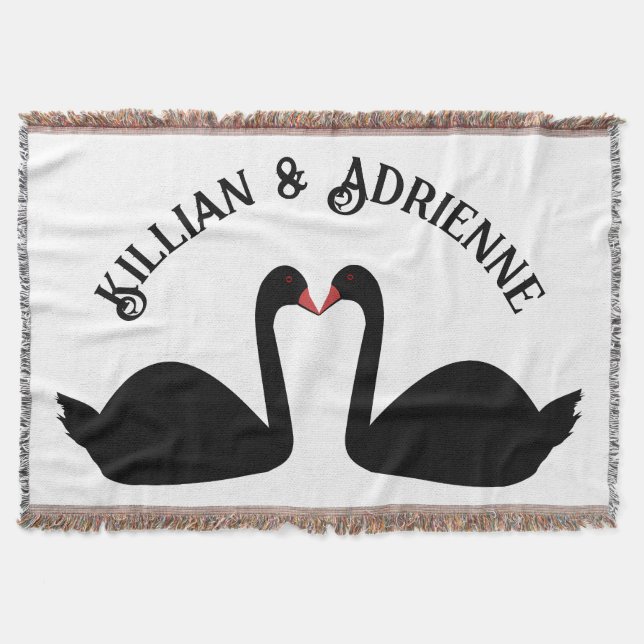 Gothic Wedding Kissing Black Swans Custom Throw Blanket (Front)