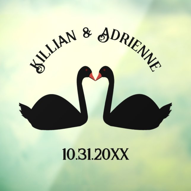 Gothic Wedding Kissing Black Swans Custom Window Cling (Sheet 3)