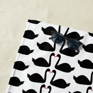 Gothic Wedding Kissing Black Swans Patterned Beach Towel