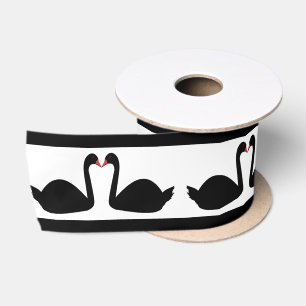Gothic Wedding Kissing Black Swans Patterned Satin Ribbon