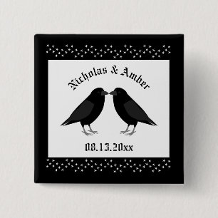 Gothic Wedding Kissing Ravens Custom 15 Cm Square Badge