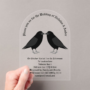 Gothic Wedding Kissing Ravens Custom Acrylic Invitations