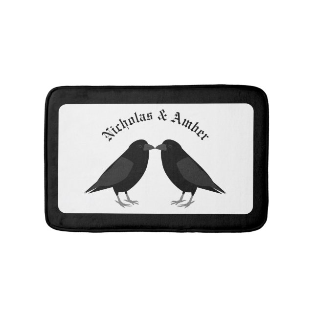 Gothic Wedding Kissing Ravens Custom Bath Mat (Front)