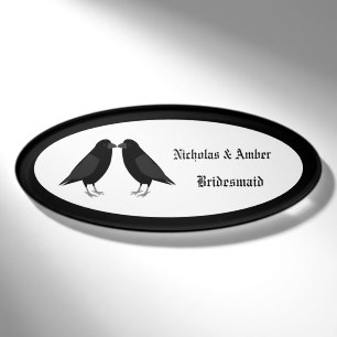 Gothic Wedding Kissing Ravens Custom Bridesmaid Name Tag