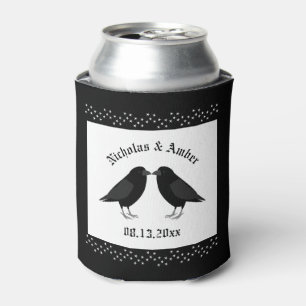Gothic Wedding Kissing Ravens Custom Can Cooler