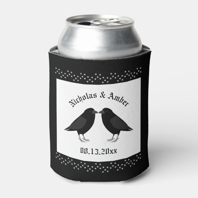 Gothic Wedding Kissing Ravens Custom Can Cooler (Can Front)