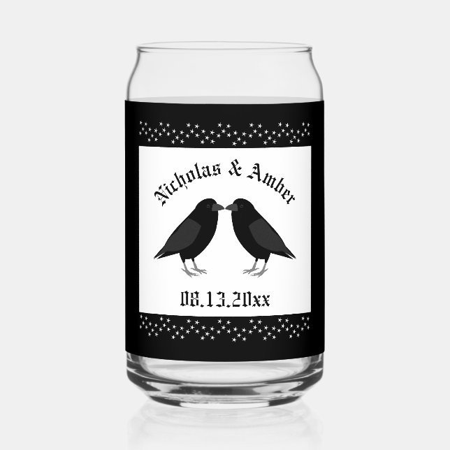 Gothic Wedding Kissing Ravens Custom Can Glass (Front)