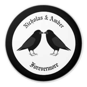 Gothic Wedding Kissing Ravens Custom Ceramic Knob