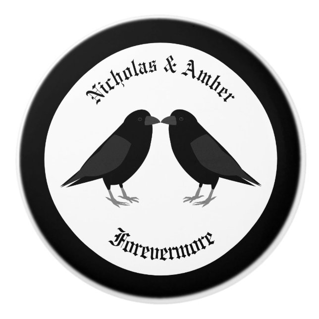 Gothic Wedding Kissing Ravens Custom Ceramic Knob (Front)