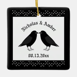 Gothic Wedding Kissing Ravens Custom Ceramic Ornament