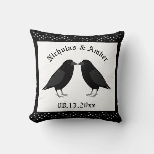 Gothic Wedding Kissing Ravens Custom Cushion