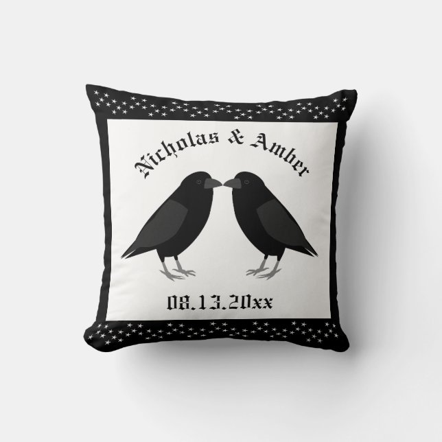 Gothic Wedding Kissing Ravens Custom Cushion (Front)
