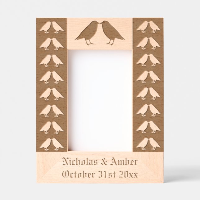 Gothic Wedding Kissing Ravens Custom Etched Frames (Front)