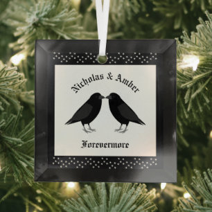 Gothic Wedding Kissing Ravens Custom Glass Tree Decoration