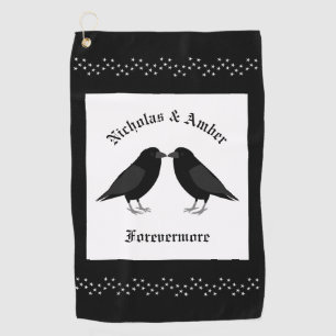 Gothic Wedding Kissing Ravens Custom Golf Towel