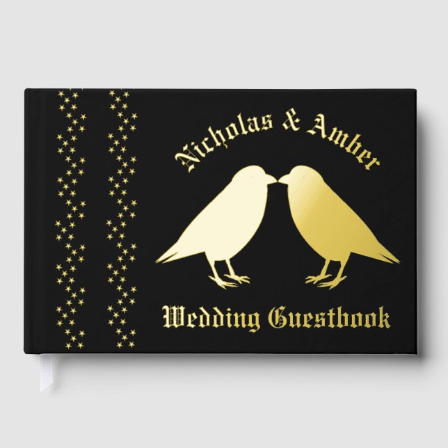 Gothic Wedding Kissing Ravens Custom Guest Book (Front)