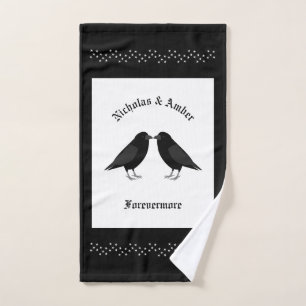 Gothic Wedding Kissing Ravens Custom Hand Towel