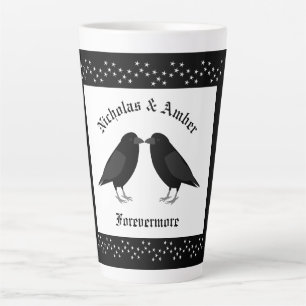 Gothic Wedding Kissing Ravens Custom Latte Mug