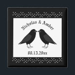 Gothic Wedding Kissing Ravens Custom Magnet<br><div class="desc">This awesome Wedding magnet features a digital art image of a pair of beautiful black ravens facing each other and looking like they are kissing. They are black with beady eyes and grey beaks and feet. There are also white stars on a black background above and below the birds. There...</div>