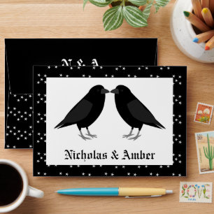 Gothic Wedding Kissing Ravens Custom Monogrammed Envelope
