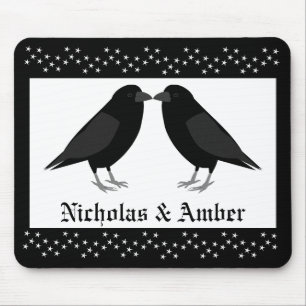 Gothic Wedding Kissing Ravens Custom Mouse Mat