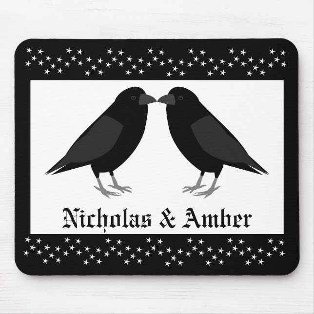 Gothic Wedding Kissing Ravens Custom Mouse Mat (Front)