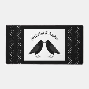 Gothic Wedding Kissing Ravens Custom Names Desk Mat