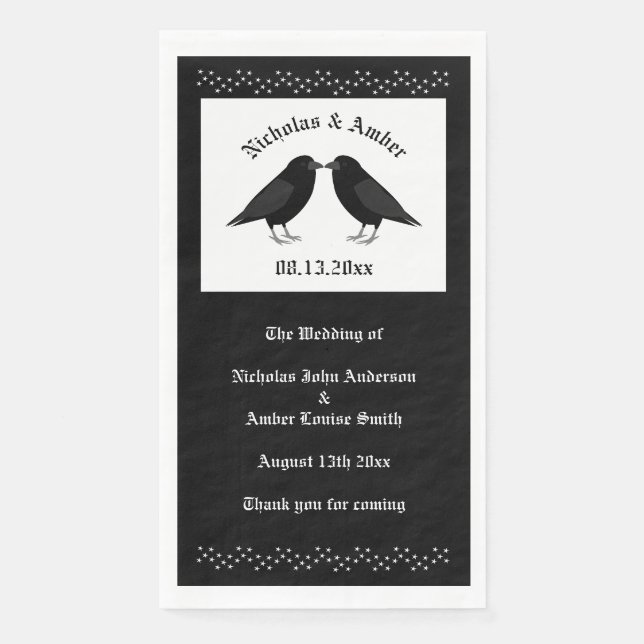 Gothic Wedding Kissing Ravens Custom Napkin (Front)