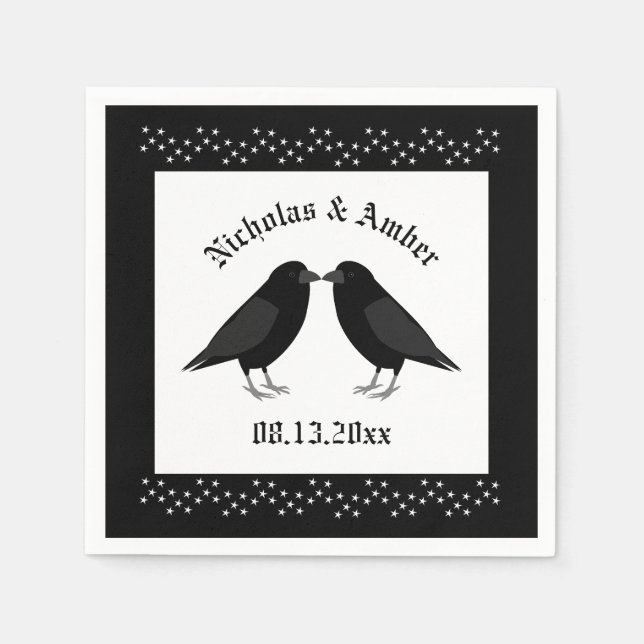 Gothic Wedding Kissing Ravens Custom Napkin (Front)