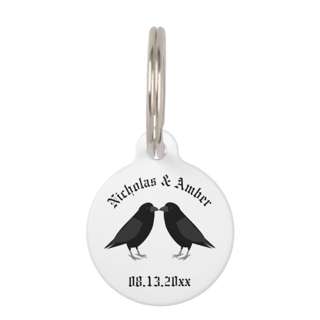 Gothic Wedding Kissing Ravens Custom Pet Tag (Front)
