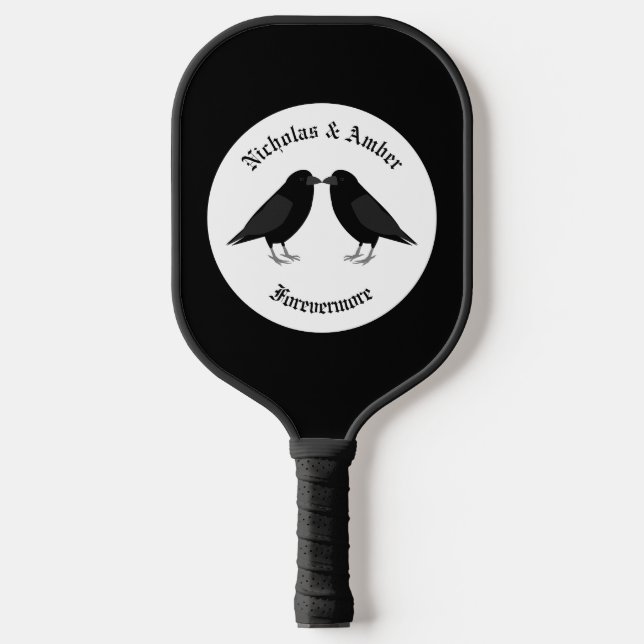 Gothic Wedding Kissing Ravens Custom Pickleball Paddle (Front)