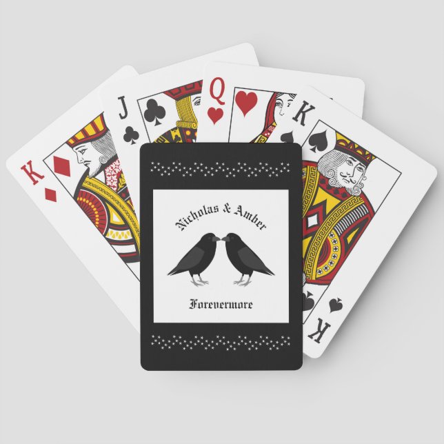 Gothic Wedding Kissing Ravens Custom Playing Cards (Back)