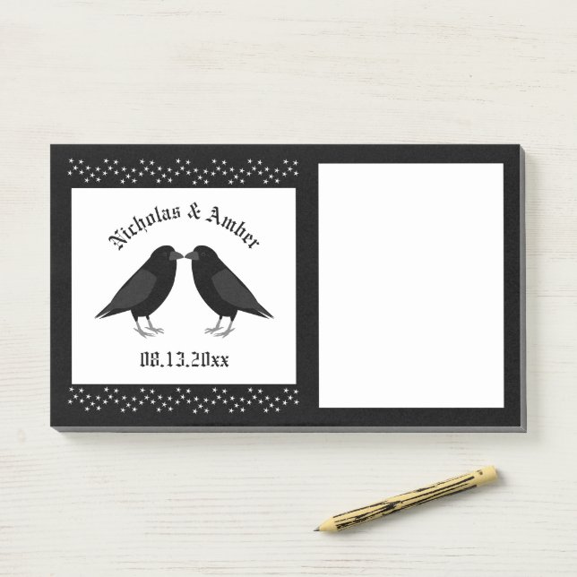Gothic Wedding Kissing Ravens Custom Post-it Notes (On Desk)