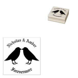 Gothic Wedding Kissing Ravens Custom Rubber Stamp