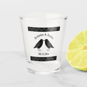 Gothic Wedding Kissing Ravens Custom Shot Glass