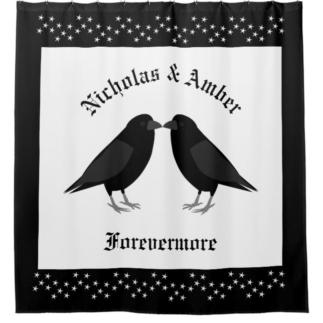 Gothic Wedding Kissing Ravens Custom Shower Curtain (Front)
