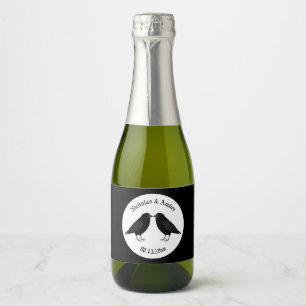 Gothic Wedding Kissing Ravens Custom Sparkling Wine Label