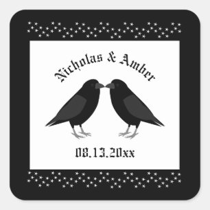 Gothic Wedding Kissing Ravens Custom Square Sticker