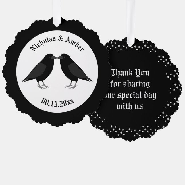Gothic Wedding Kissing Ravens Custom Tree Decoration Card (Front/Back)