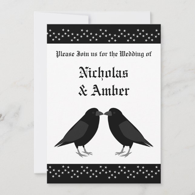 Gothic Wedding Kissing Ravens Custom Wedding Invitation (Front)