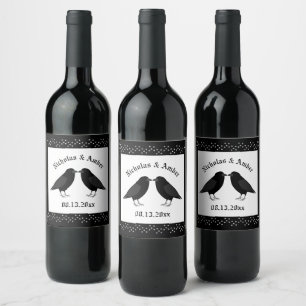 Gothic Wedding Kissing Ravens Custom Wine Label