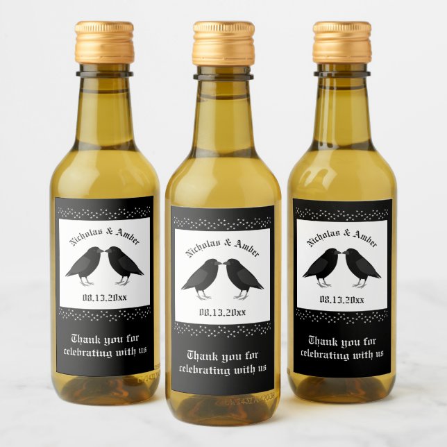 Gothic Wedding Kissing Ravens Custom Wine Label (Bottles)