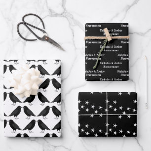 Gothic Wedding Kissing Ravens Custom Wrapping Paper Sheet