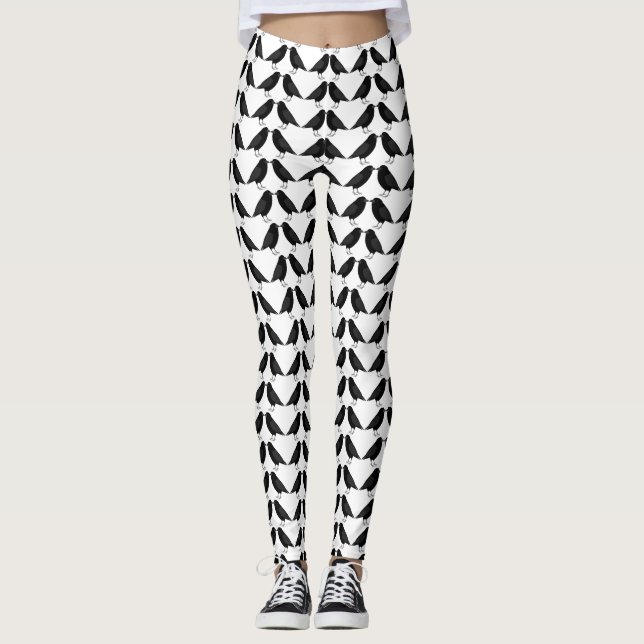 Gothic Wedding Kissing Ravens Patterned Leggings (Front)