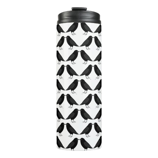 Gothic Wedding Kissing Ravens Patterned Thermal Tumbler (Front)