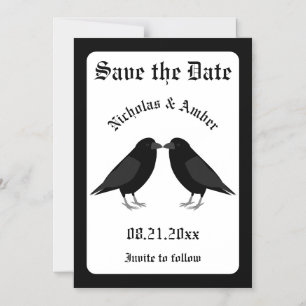 Gothic Wedding Kissing Ravens Save the Date Magnetic Invitation