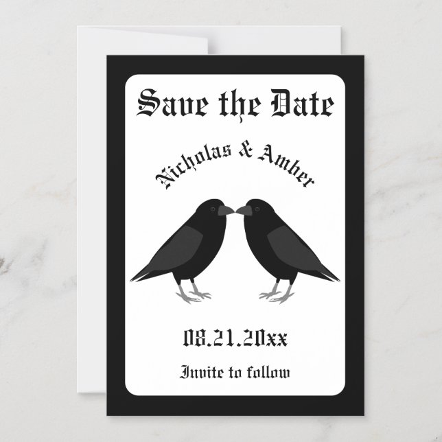 Gothic Wedding Kissing Ravens Save the Date Magnetic Invitation (Front)